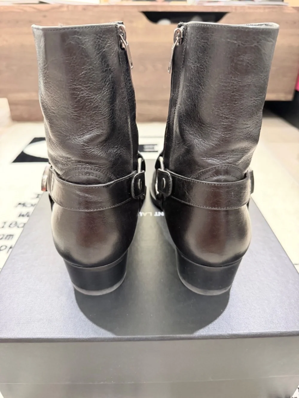 Saint Laurent Paris Wyatt 40 Age Harness Black Leather Boots